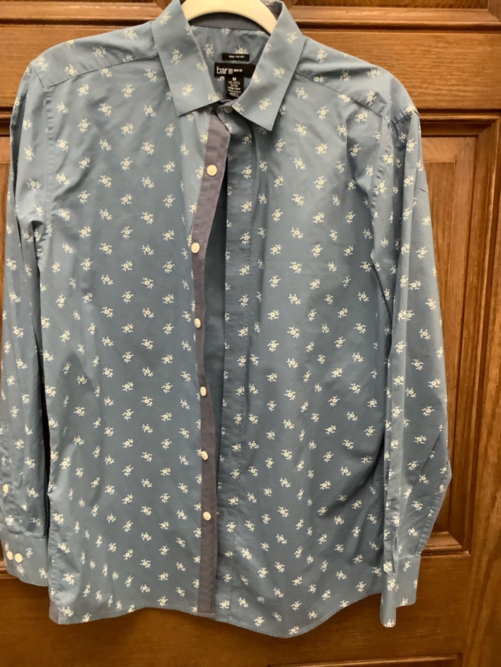 Bar III Light Blue Floral Print Button-Down Shirt